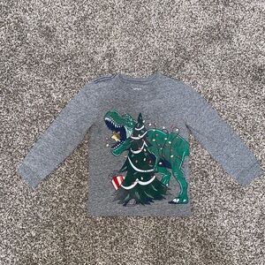 Carter's Gray Long Sleeve Dinosaur Christmas Tee
